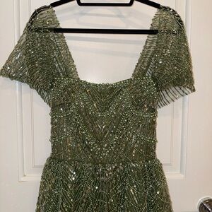 Luxury Beaded Mint/Green Off Shoulder Evening Long Dress. Size 2-4 Turkish Brand